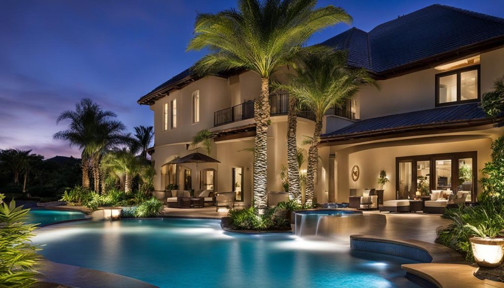 Water feature in a pool area